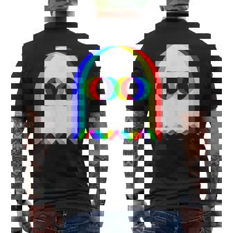 Ghost Trippy Vaporwave Halloween Techno Rave EDM Party Men's Back Print T-Shirt | Mazezy