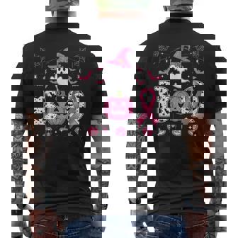 Ghost Witch Hat Pink Ribbon Breast Cancer Halloween Men's T-shirt Back Print - Monsterry