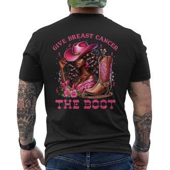 Give Breast Cancer The Boot Cowgirl Cancer Awareness Ribbon Men's T-shirt Back Print - Thegiftio UK