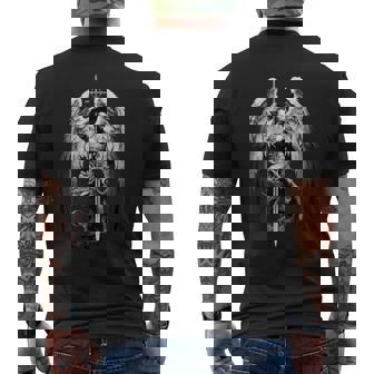 Gods Angel Gabriel Archangel With Sword Cross And Wings Men's T-shirt Back Print - Monsterry