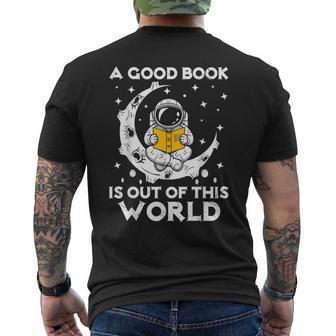 Good Book Is Out Of This World Astronaut Moon Space Reading Men's T-shirt Back Print - Thegiftio UK