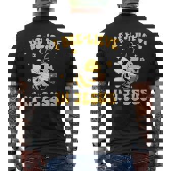 Gospel Kids Christian I Bee-Lieve In Jesus Faith Cute Bee Men's Back Print T-Shirt | Mazezy