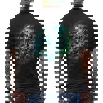 Grey Wolf Hunting In The Forest Under Full Moon And Aurora Men's T-shirt Back Print - Thegiftio