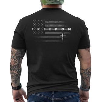 Grunge American Flag And Cross Faith Family Freedom Men's T-shirt Back Print - Thegiftio UK