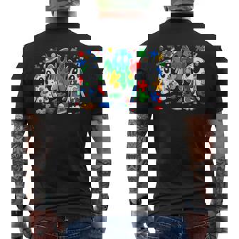 Halloween Ghost Colorful Puzzle Ribbon Autism Awareness Men's T-shirt Back Print | Seseable FR