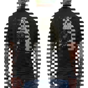 Halloween Selfie Black Lab With Bear Ghost Costume Meme Men's T-shirt Back Print - Thegiftio