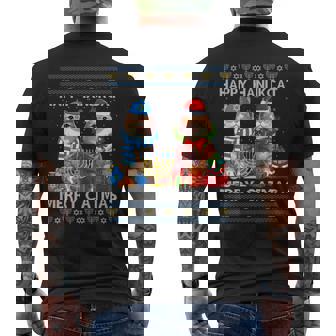 Happy Hanukcat Merry Catmas Ugly Christmas Chanukah Sweater Men's Back Print T-Shirt | Mazezy