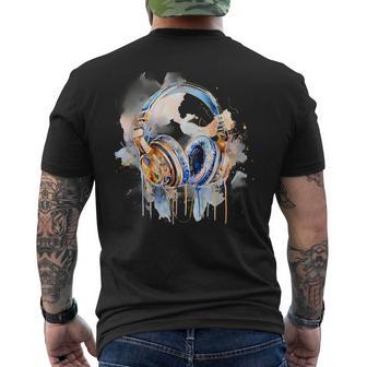 Headphones Music Dj Splash Edm Music Headphones Music Lover Men's T-shirt Back Print - Thegiftio UK