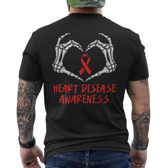Heart Health Skeleton Red Ribbon Heart Disease Awareness Chd Men's T-shirt Back Print - Thegiftio UK