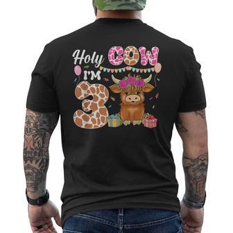Holy Cow I'm 3 Highland Cow Farming 3Rd Birthday 3 Years Old Men's T-shirt Back Print - Thegiftio UK
