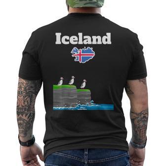 Iceland Trip Souvenir Puffin Colony Sea Cliffs Iceland Map Men's T-shirt Back Print - Thegiftio UK