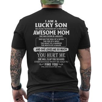 I'm A Lucky Son Of Awesome Mom She Was Born In January Men's T-shirt Back Print | Mazezy