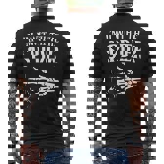 I’M With The Spider Halloween Skeleton Hand Men's T-shirt Back Print - Monsterry