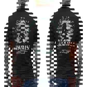 Indian Hills Colorado Bigfoot Night Walk Retro Sasquatch Tank Top Men's Back Print T-Shirt | Mazezy