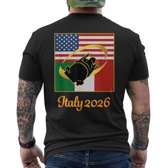 Italy 2026 Bobsled 2026 Usa Italy Flags Winter Sports Men's T-shirt Back Print - Monsterry