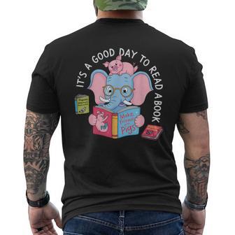 Its A Good Day To Read A Book Cute Elephant And Pig Edition Men's T-shirt Back Print - Monsterry