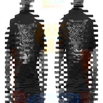 Jaguar Animal Motif Blue Eyes Illustration Jaguar Men's T-shirt Back Print - Monsterry