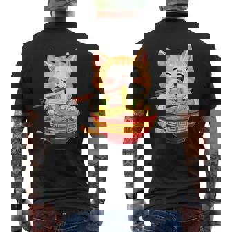 Japan Cat Eating Ramen Noodle – Kawaii Anime Style Men's T-shirt Back Print | Seseable FR