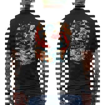 Japanese Koi Fish Vintage Lotus Flowers Men's T-shirt Back Print | Mazezy