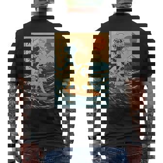 Japanese Pug Surfing Wave Great Wave Japan Men's T-shirt Back Print - Monsterry