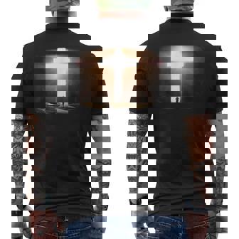 Jesus Christ Faith Cross In The Rock Christian Running Men Men's Back Print T-Shirt | Mazezy