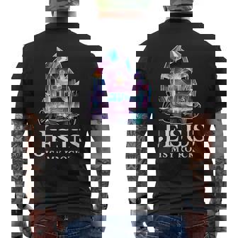 Jesus Is My Rock Bible Verse Christian Men's Back Print T-Shirt | Mazezy