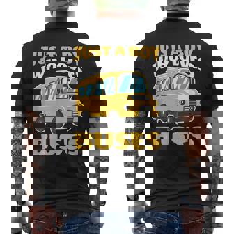 Just A Boy Who Loves Buses バス愛好家 バス愛好家 名言 メンズTシャツ バックプリント - Kawaiitshirt