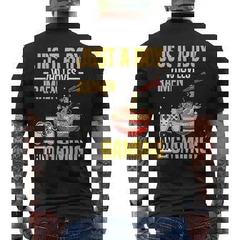 Just A Boy Who Loves Ramen And Gaming Japan Anime Video Game Men's T-shirt Back Print | Seseable CA