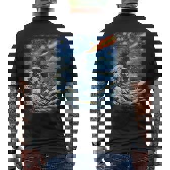 Kaiju Monster Japanese Vangogh Starrynight Wave Vintage Men's T-shirt Back Print - Thegiftio