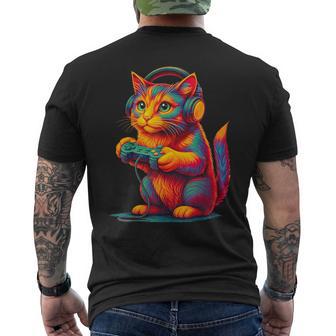 Katze Zocker Lustigeideospiele Gamer Cat Lustig Gaming T-Shirt mit Rückendruck - Geschenkecke