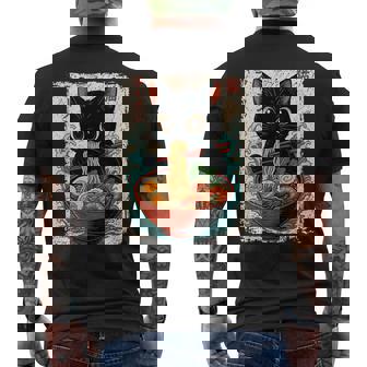 Kawaii Cat Eating Ramen Anime Japanese Noodles Cat Lover Men's T-shirt Back Print | Seseable CA