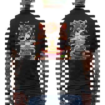 Kawaii Cat Eating Ramen Cute Anime Japanese Noodles Lover Men's T-shirt Back Print - Monsterry