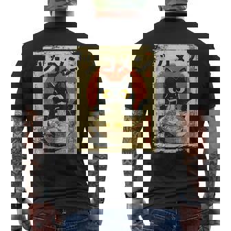 Kawaii Cat Eating Ramen Noodles Vintage Japanese Anime Men's T-shirt Back Print - Thegiftio