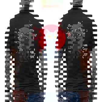 Kawaii Japonais Chat Noir Et Fleurs De Cerisier Tokyo Japon T-shirt imprimé au dos - Cadeauxyz