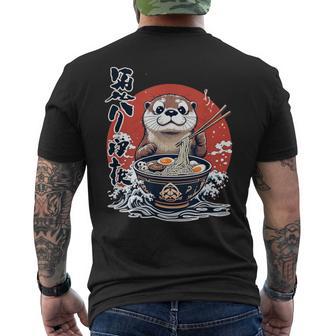 Kawaii Ramen Otter Katze Japan Y2k Manga Anime T-Shirt mit Rückendruck - Geschenkecke