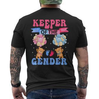 Keeper Of The Gender Reveal Cute Bear Balloons Pink Or Blue Men's T-shirt Back Print - Seseable