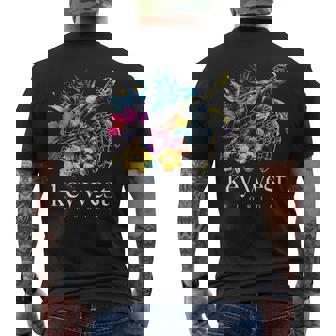 Key West Beach Florida Turtle Flowers Surfer Souvenir Men's T-shirt Back Print - Thegiftio