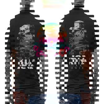 Kona Hawaii Hawaiian Hibiscus Flowers Surfer Souvenir Men's T-shirt Back Print | Mazezy