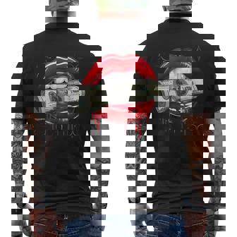 Labios Rojos Audaces Con Rollo De Dinero Camiseta Hombre Estampado Espalda - Regaloses
