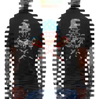 Lacrosse American Flag Drip Helmet Lax Sticks Ice Cream Men's T-shirt Back Print - Monsterry