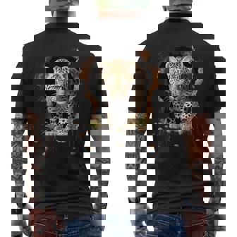 Leopard Wall Drawing Wildlife Animal Print Nature Artwork Men's Back Print T-Shirt | Mazezy