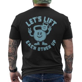 Let's Lift Each Other Up Kettlebell Peace Sign Gym Positive Men's T-shirt Back Print - Thegiftio UK