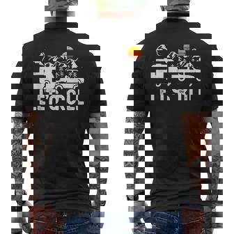 Let's Roll Caravan Camping Trailer Mountains Camper Men's T-shirt Back Print | Mazezy