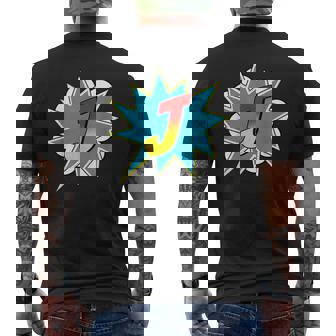 Letter J Superhero Name Comic Letter Retro Costume Men's T-shirt Back Print | Mazezy