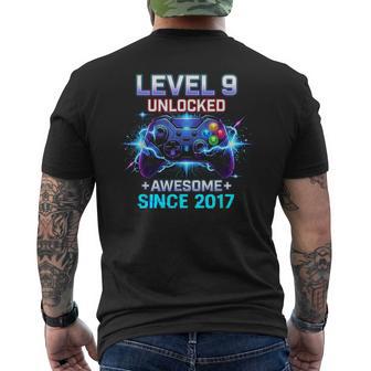 Level 9 Unlocked Awesome Since 2017 9Th Birthday Boy Gamer Men's T-shirt Back Print - Monsterry