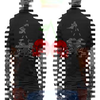 Lindo Emblema De Calavera De Cereza Aterradora Calaveras Rojas Fondo Negro Camiseta Hombre Estampado Espalda - Regaloses