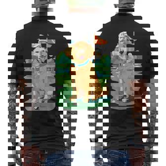 I Love Golf Golf Dog Illustration Golden Retriever Men's Back Print T-Shirt | Mazezy