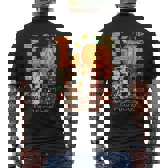 Love Preschool Teacher Turkey Thanksgiving Autumn Fall Men's Back Print T-Shirt | Mazezy