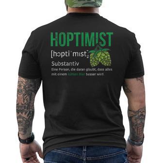 Lustiges Bierpruch Hoptimist Hopfen Party Pils Oktoberfest T-Shirt mit Rückendruck - Geschenkecke