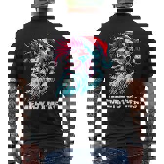 Merry X-Mas Punk Rock Santa Claus Christmas Holiday Men's Back Print T-Shirt | Mazezy